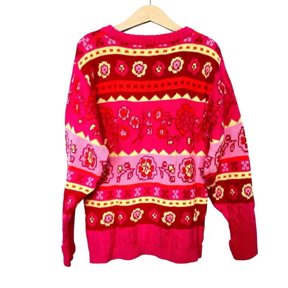 Gymboree Vintage St Moritz Line Colorful Floral Winter Sweater Girls Size XL